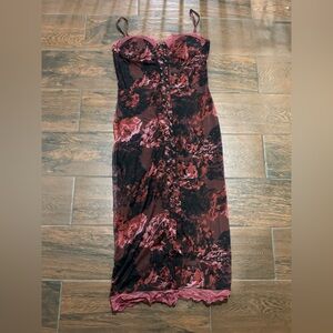 Fashion Nova Red and Black Midi Dress